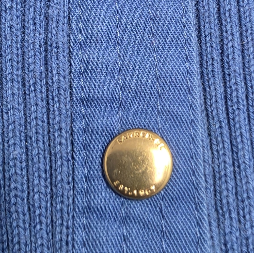 Lauren Ralph Lauren Ribbed Long Sleeves Polo Knit Blue Women's Sweater Size PM - Picture 7 of 7